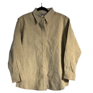Bill Blass Leather Shirt/Jacket Mens L Tan Genuine Suede Vintage Button Up